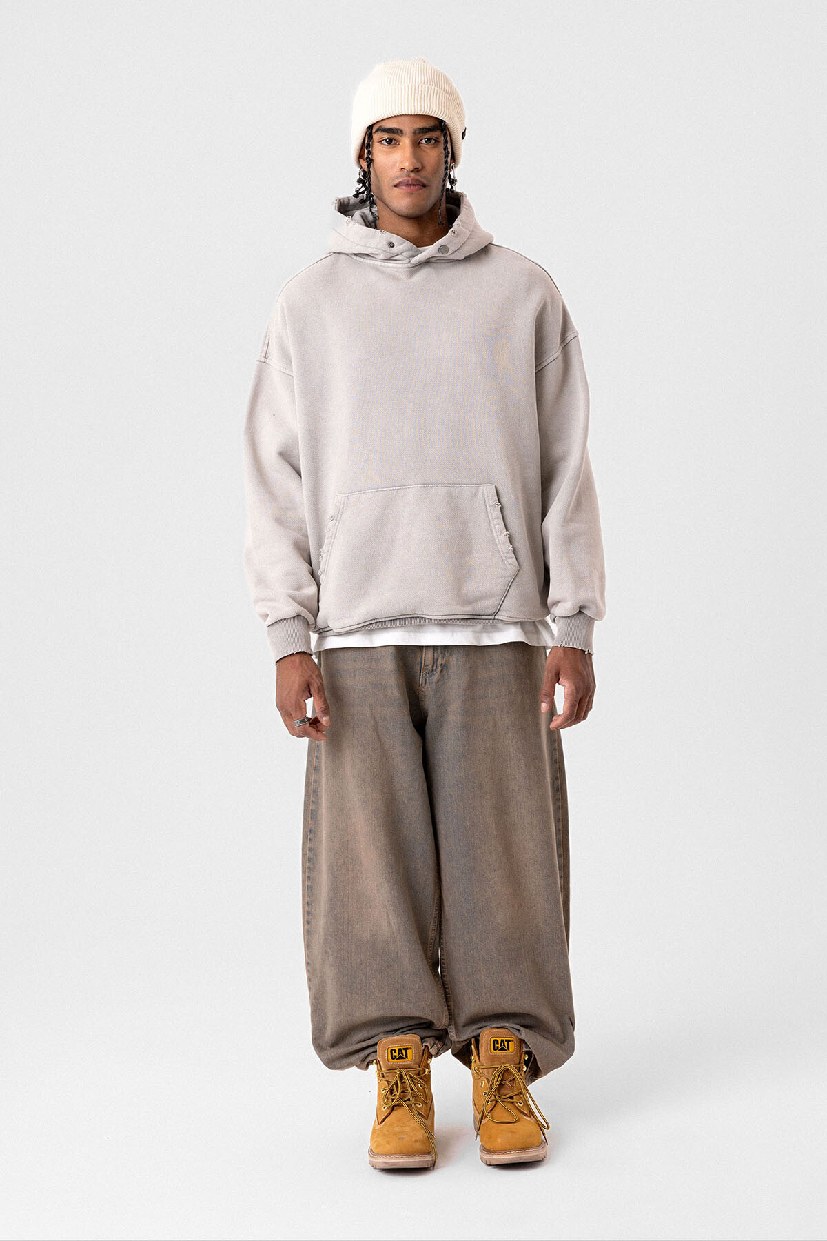 YIRTIK DETAYLI OVERSIZE SWEATSHIRT TAŞ