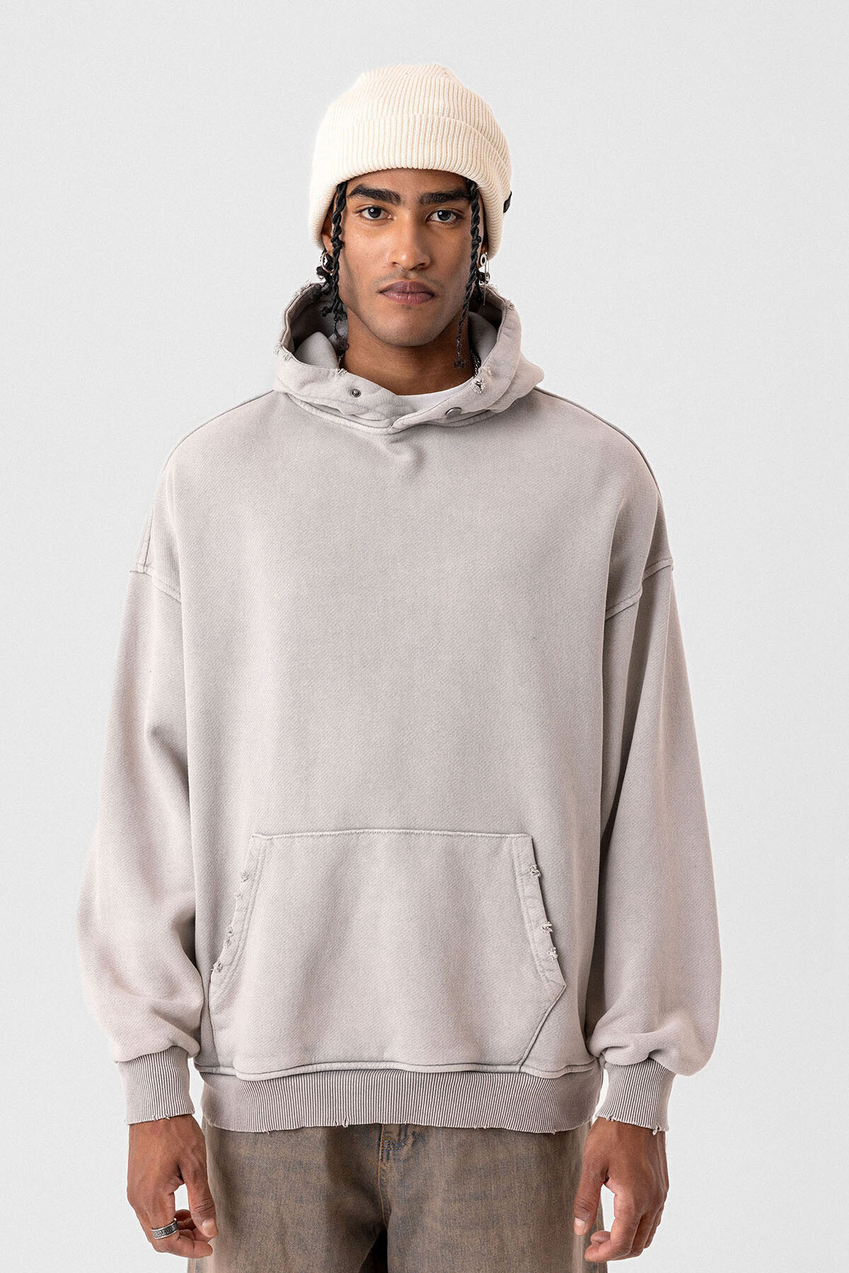 YIRTIK DETAYLI OVERSIZE SWEATSHIRT TAŞ